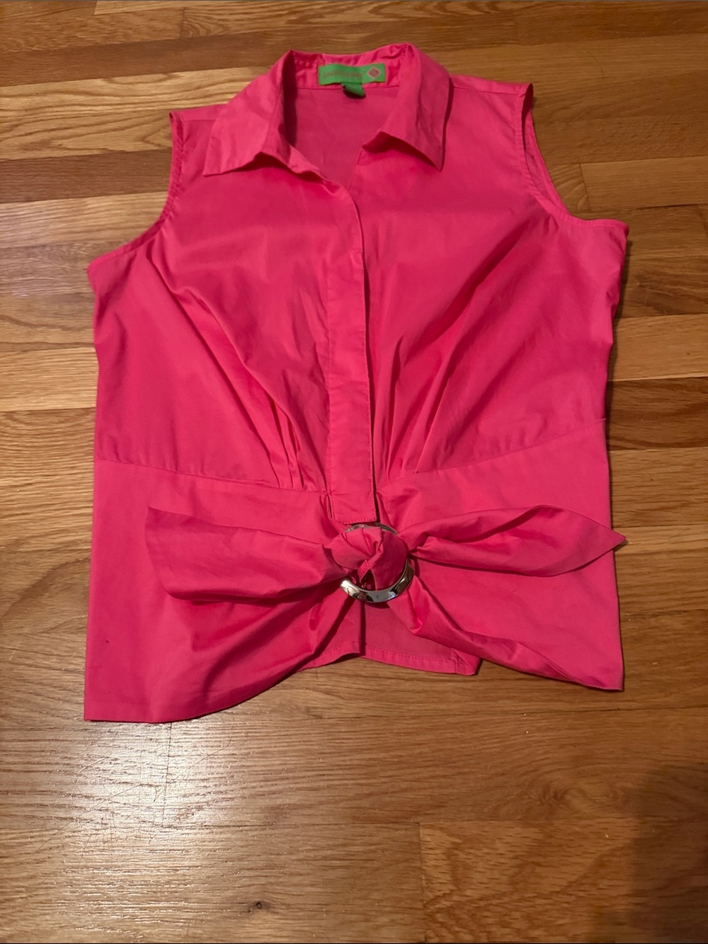 Island Republic Hot Pink Sleeveless Tie-Front Blouse with Ring - Picture 2 of 10